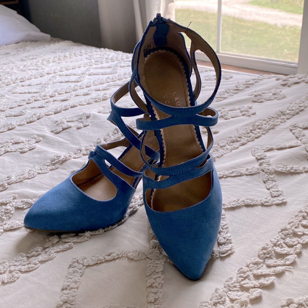 LC Lauren Conrad dusty blue high heels.